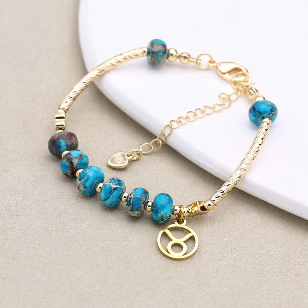 Natural Blue Imperial Jasper Zodiac Sign Bracelet