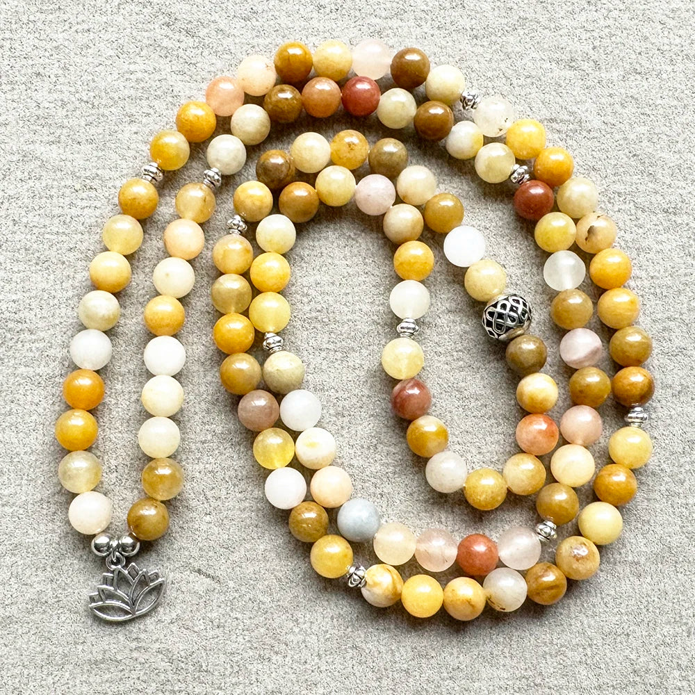 Natural Yellow Jade 108 Beads Mala