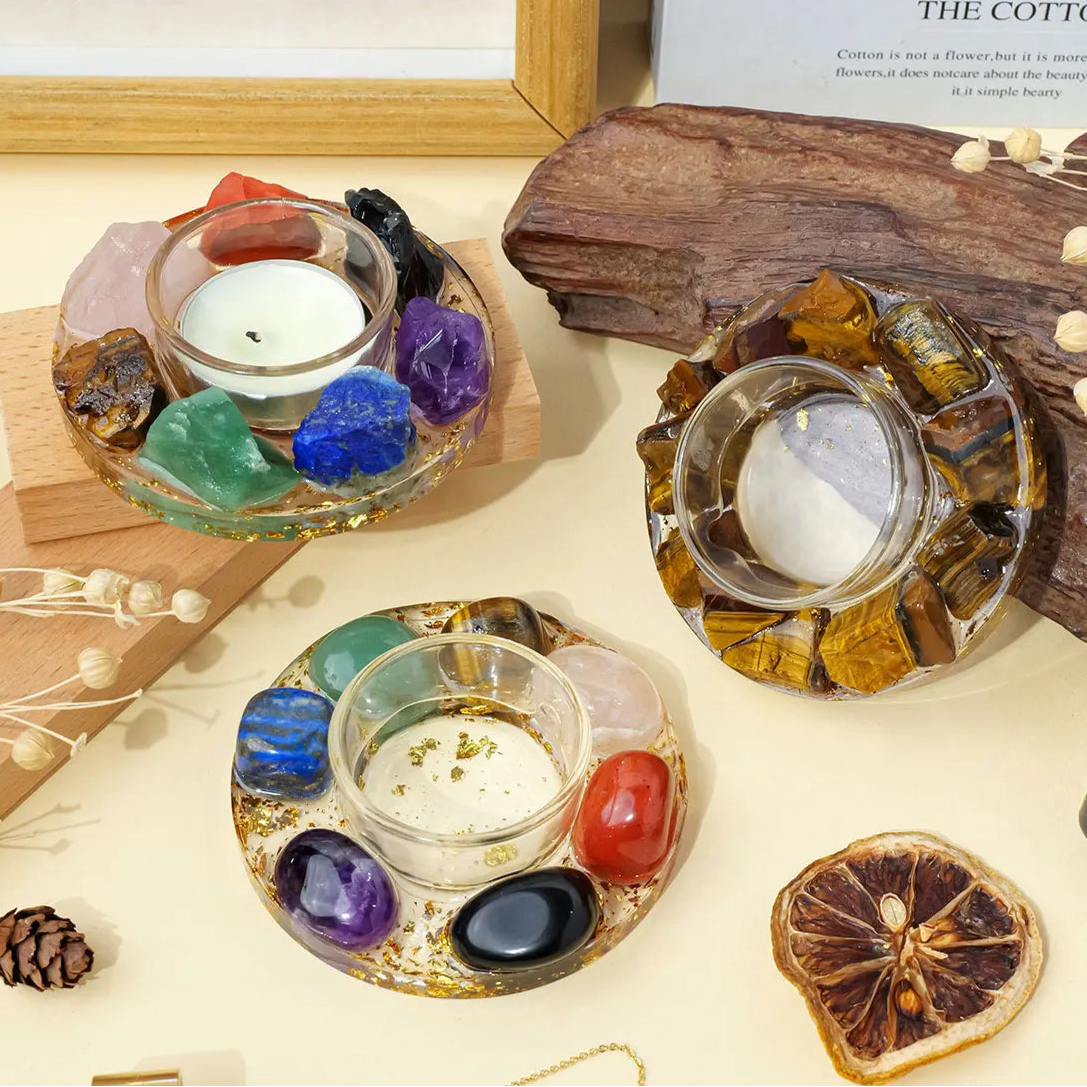 Natural Gemstones Tea Candle Holder