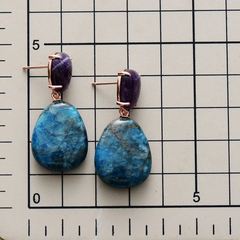 Natural Apatite & Amethyst Dangle Earrings