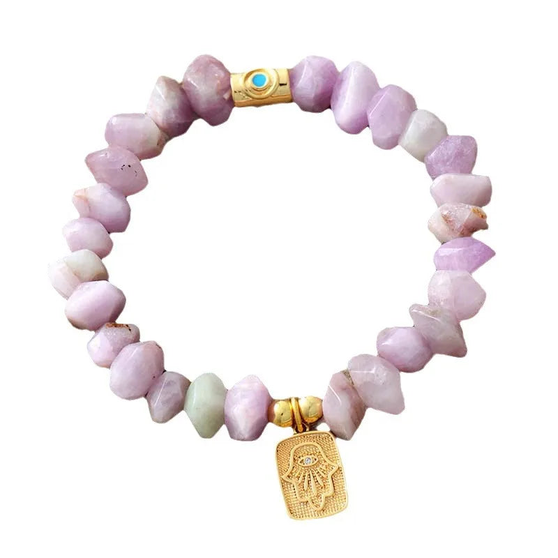 Natural Kunzite Hamsa Charm Bracelet