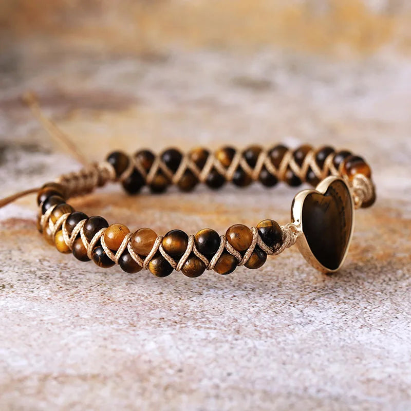 Natural Tiger’s Eye Heart Wrap Bracelet