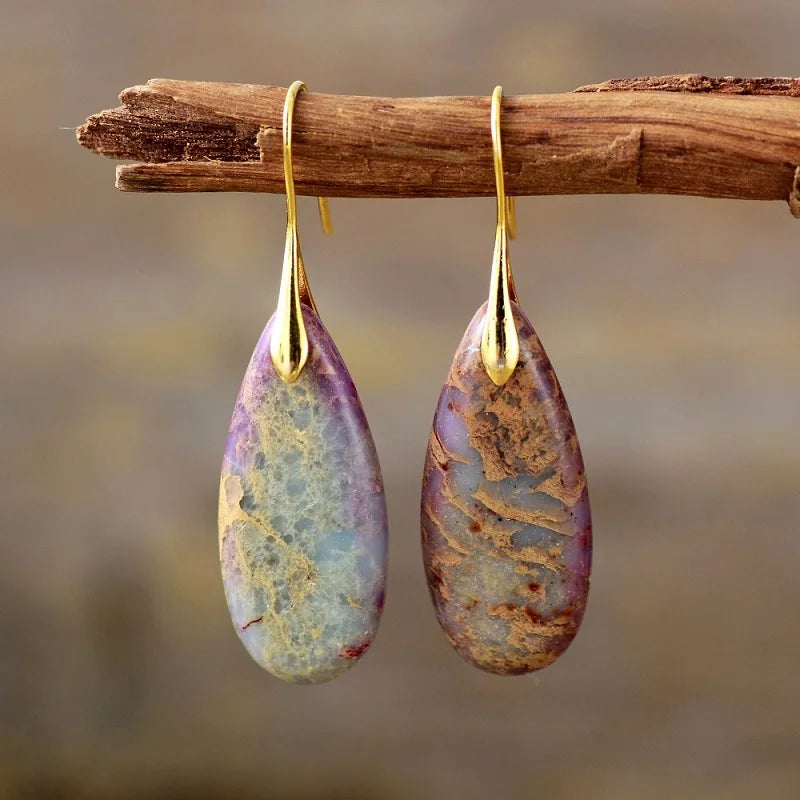 Natural Imperial Jasper Gold Plated Earrings