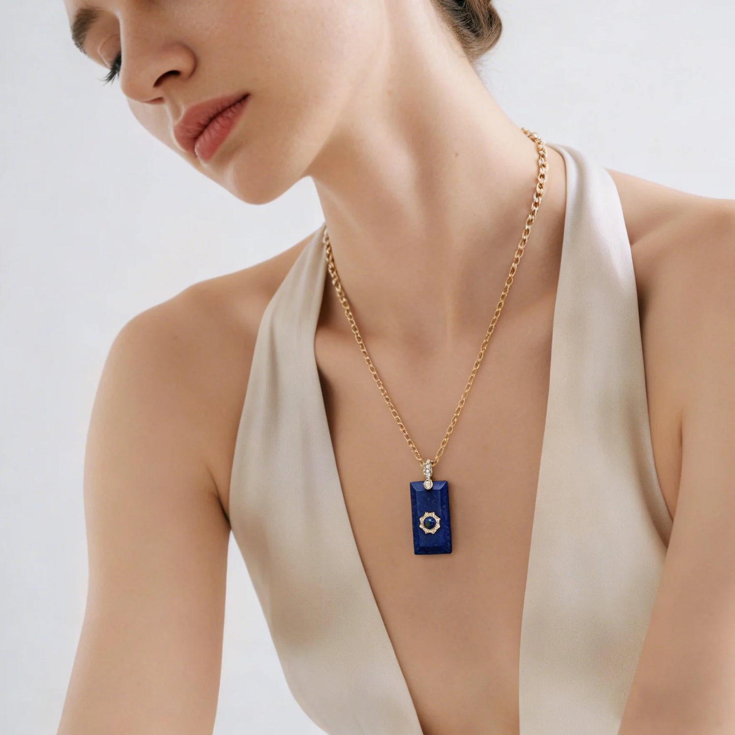 Natural Lapis Lazuli Pendant Gold Plated Necklace