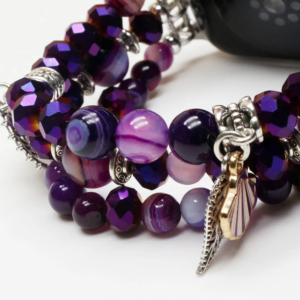 Natural Purple Agate Beaded Smartwatch Band