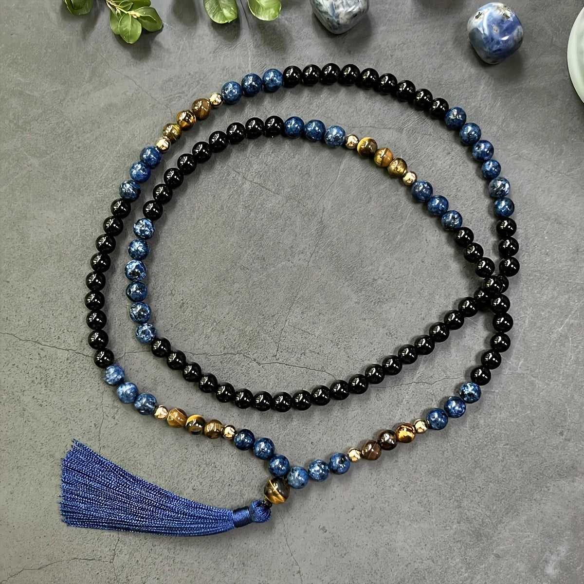 Natural Obsidian, Ocean Jasper and Tiger's Eye 108 Beads Mala Necklace