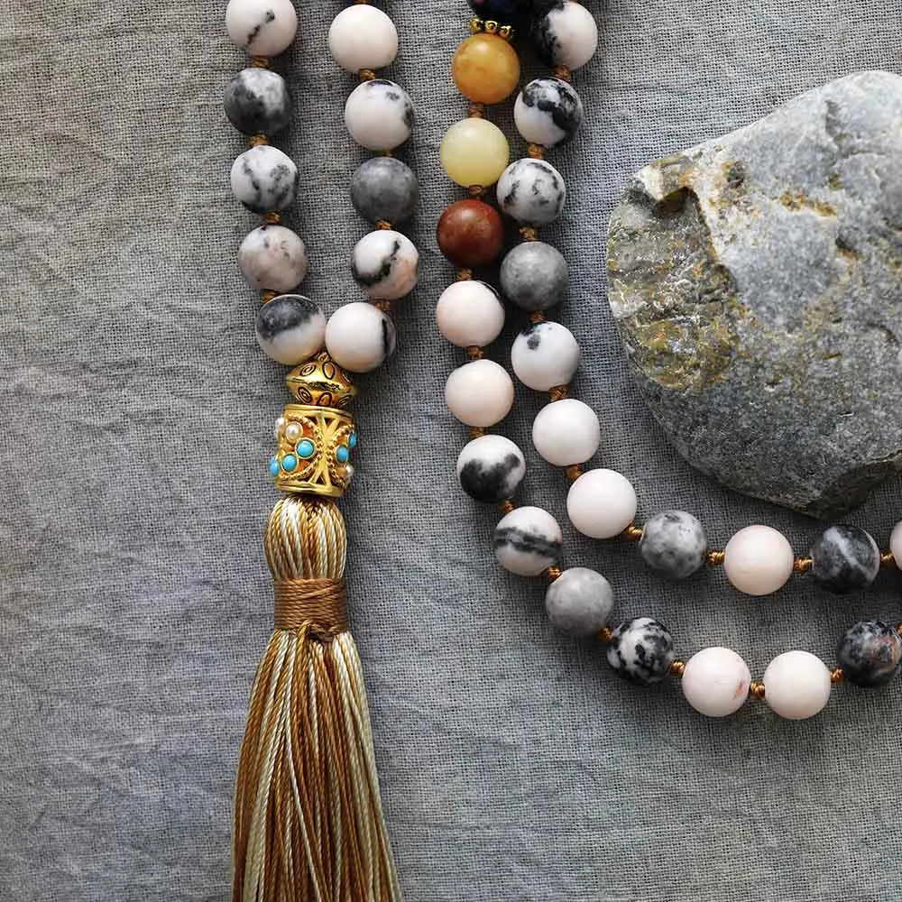 Natural Jasper & Jade 108 Beads Tibetan Mala Necklace