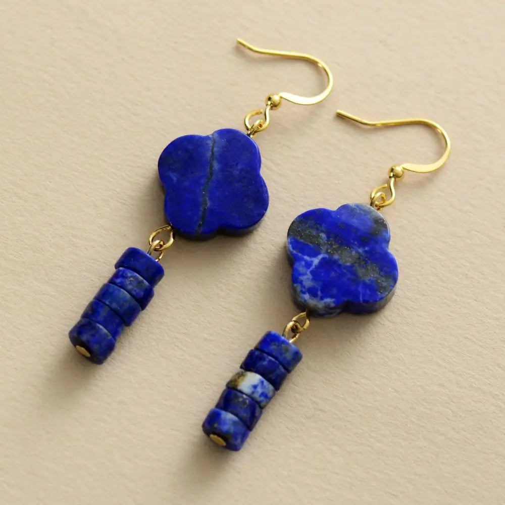 Natural Lapis Lazuli Four Leaf Clover Earrings