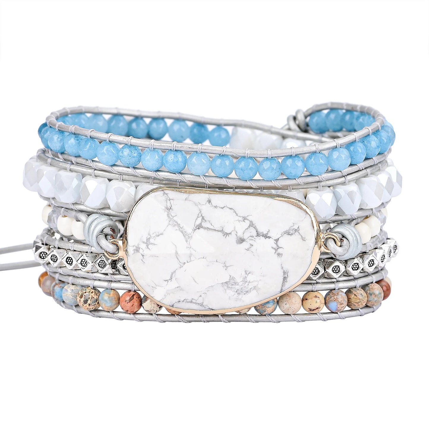 Natural Imperial Jasper, Malay Jade & Jade Vegan Leather Wrap Bracelet