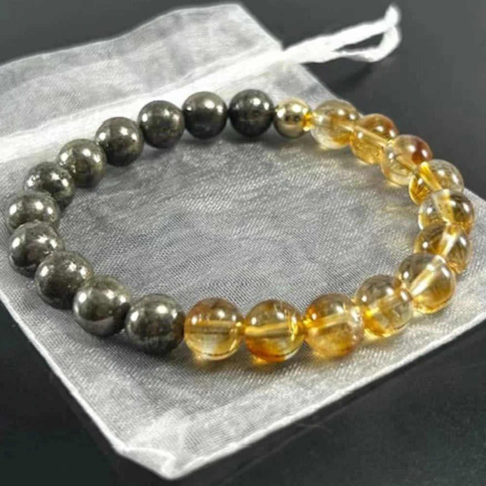 Natural Pyrite & Citrine Beaded Bracelet