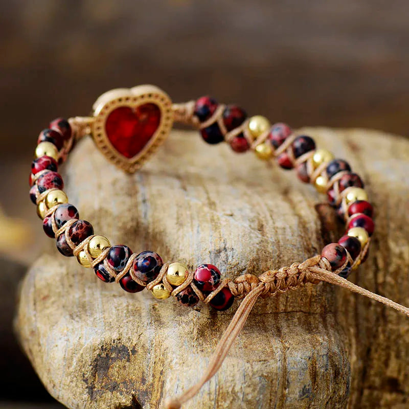 Natural Red Jasper & Heart Wrap Bracelet