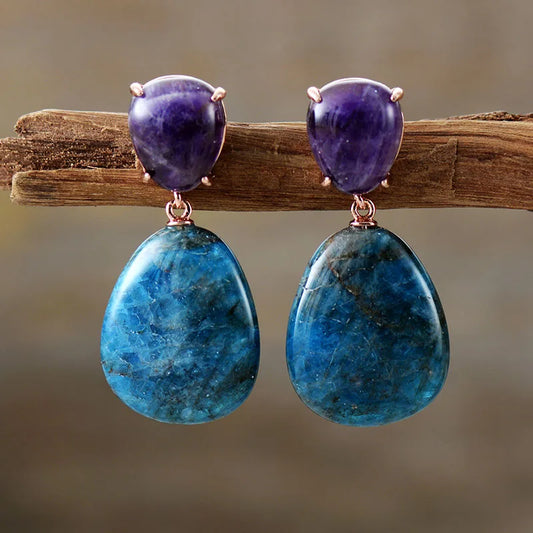Natural Apatite & Amethyst Dangle Earrings