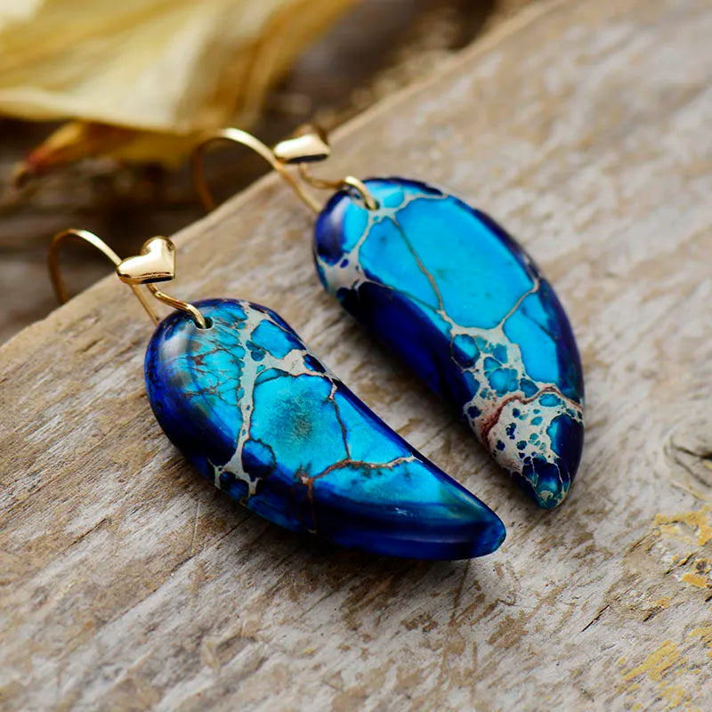 Natural Sea Sediment Jasper Half Hearts Earrings