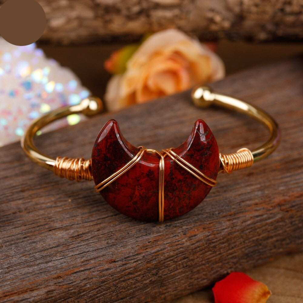 Natural Gemstone Moon Cuff Bracelet