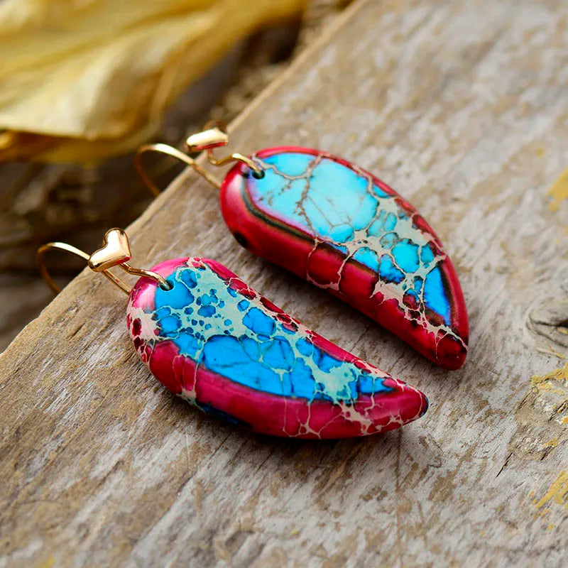 Natural Sea Sediment Jasper Half Hearts Earrings