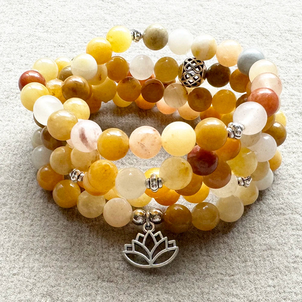 Natural Yellow Jade 108 Beads Mala