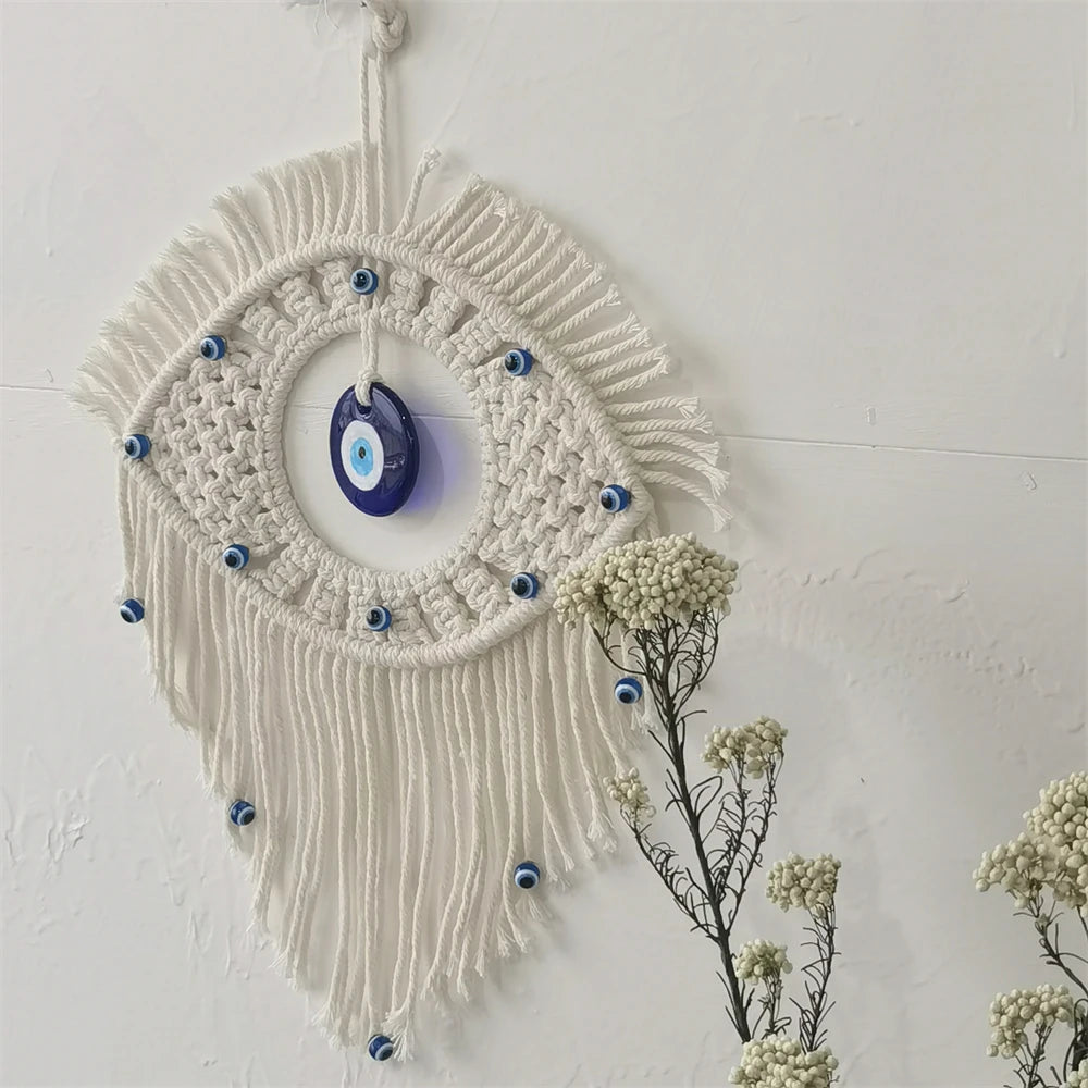 Handwoven Cotton Evil Eye Wall Tapestry