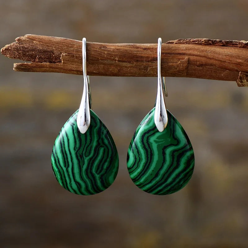 Natural Malachite Water Drop Boho Earrings