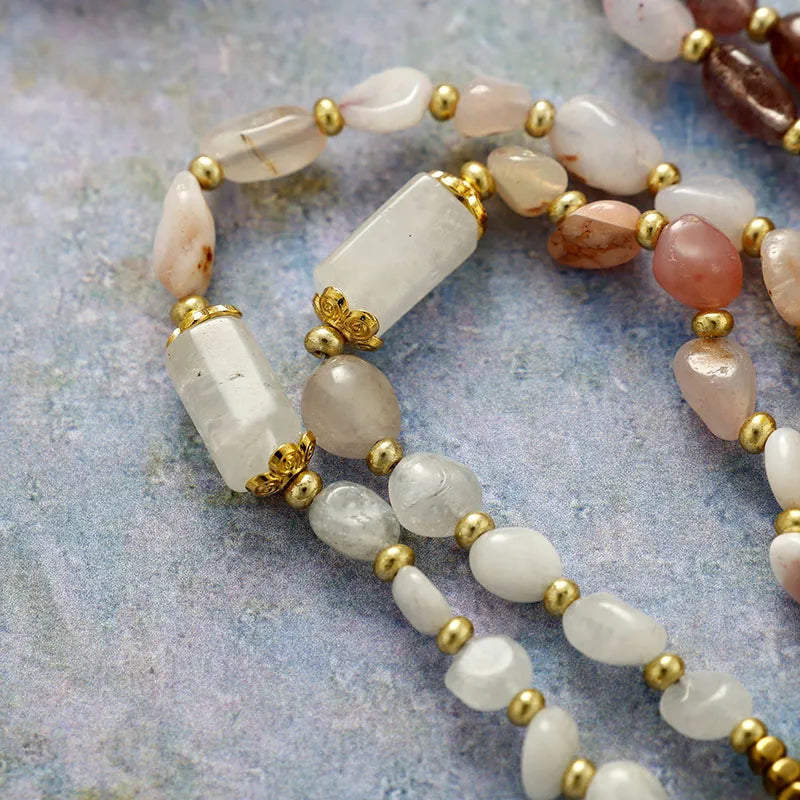 Natural Strawberry Quartz, Agate & Rose Quartz Necklace