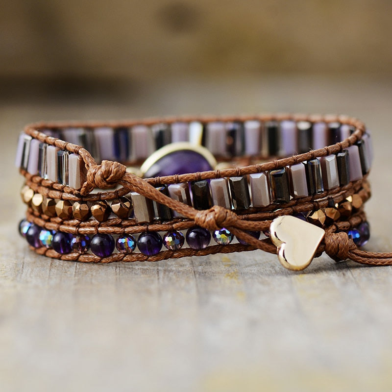 Natural Amethyst & Crystals Wrap Bracelet