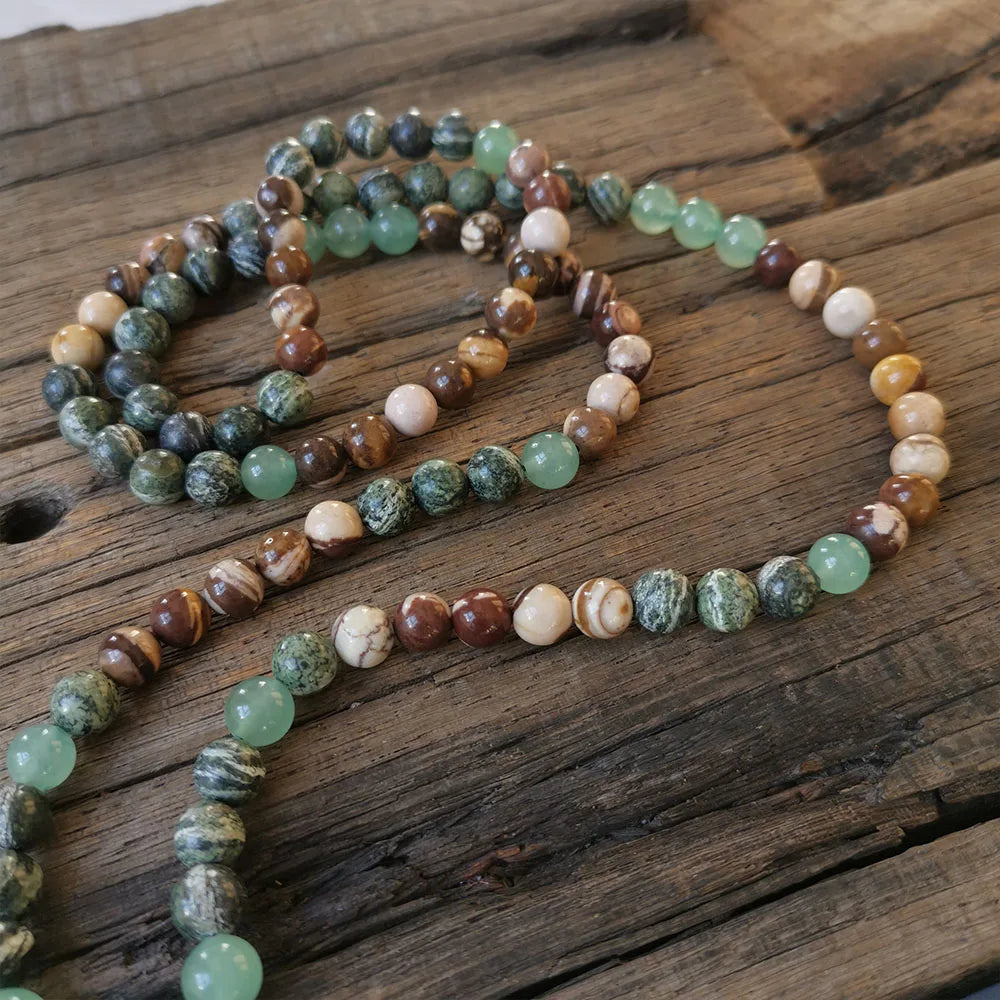 Natural Green Red Zebra Jasper & Aventurine Necklace Bracelet Set