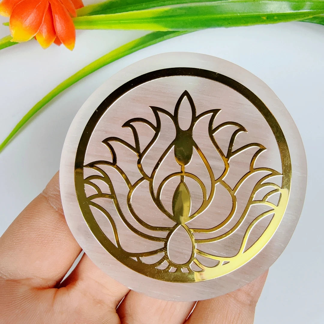 Natural Selenite Lotus Charging Disc