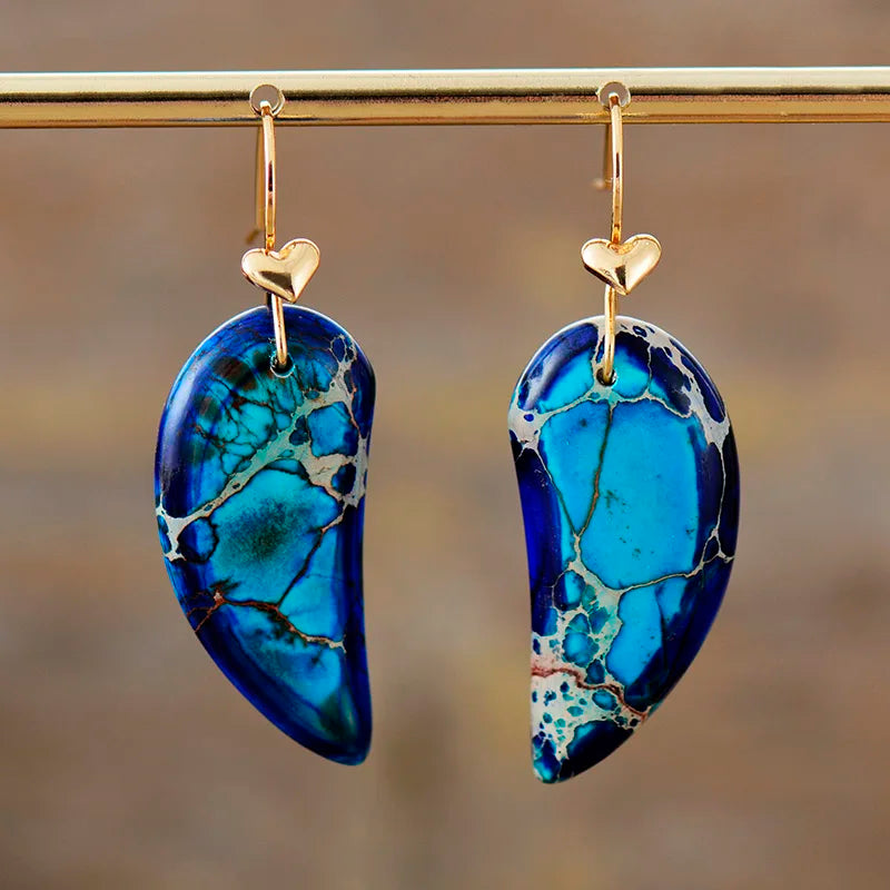 Natural Sea Sediment Jasper Half Hearts Earrings