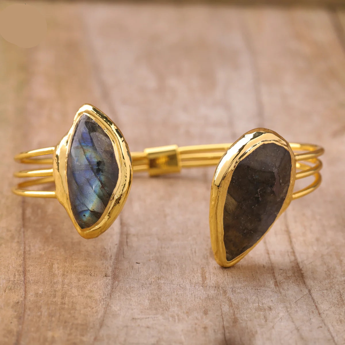 Natural Labradorite Gold Plated Cuff Bracelet