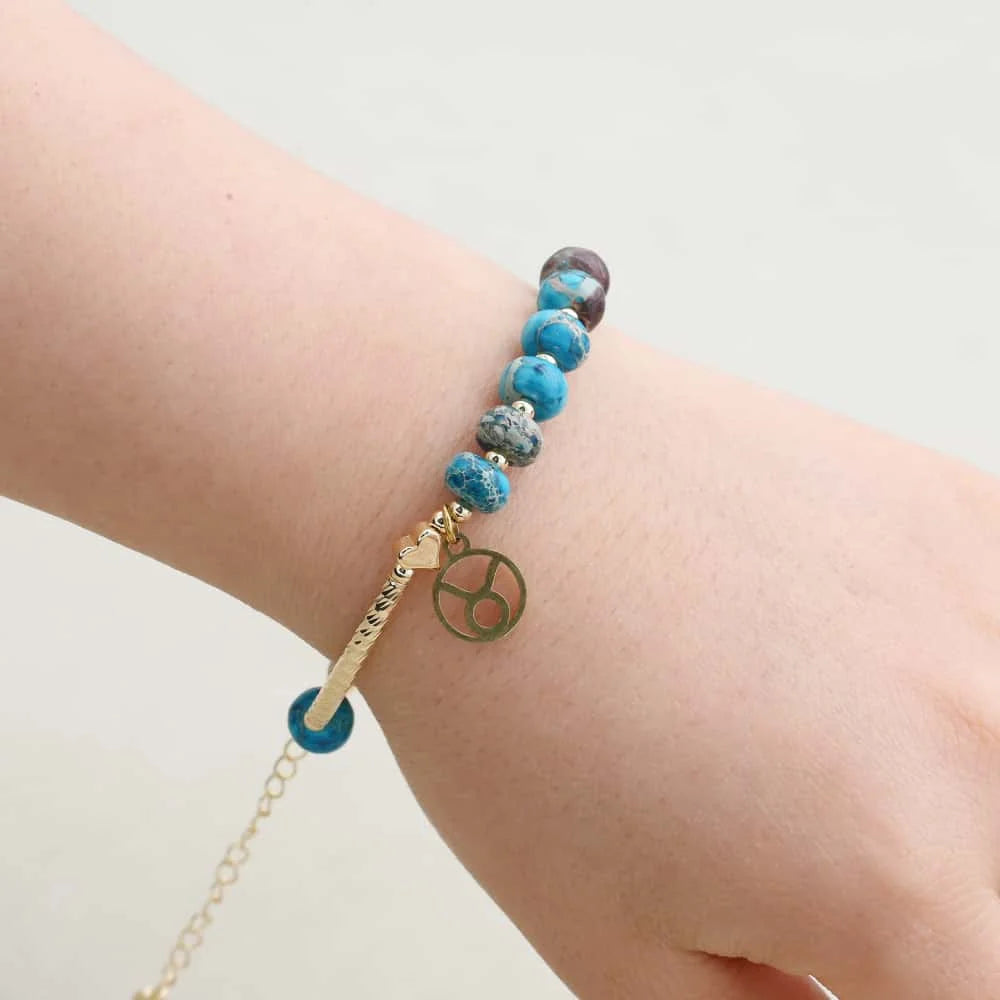 Natural Blue Imperial Jasper Zodiac Sign Bracelet