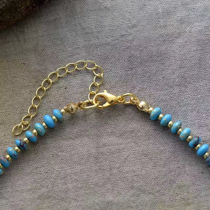 Natural Turquoise Beads & Baroque Pearl Choker Necklace