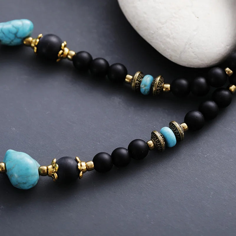 Natural Turquoise & Onyx Choker Necklace