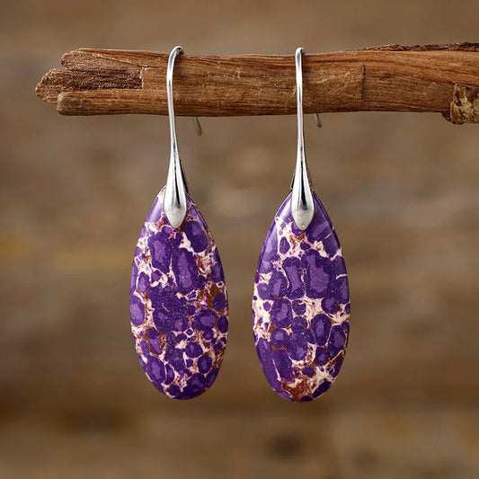 Natural Purple Jasper Teardrop Earrings