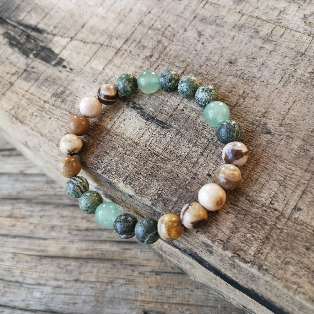 Natural Green Red Zebra Jasper & Aventurine Necklace Bracelet Set