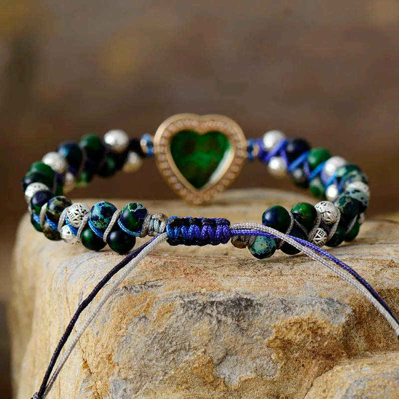 Natural Blue Jasper & Heart Wrap Bracelet
