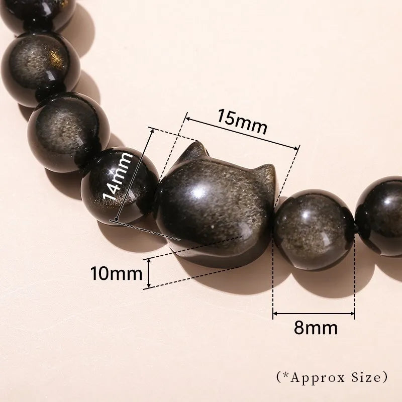 Natural Gold / Silver Sheen Obsidian Cat Bracelet