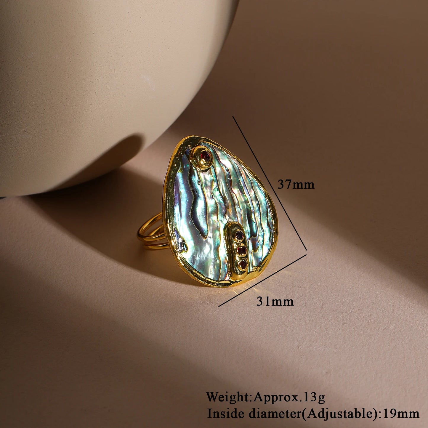 Natural Abalone Shell Gold Plated Adjustable Ring