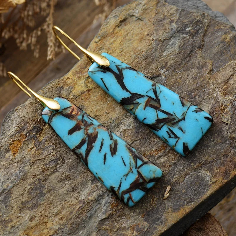 Natural Blue & Black Jasper Gold Plated Earrings