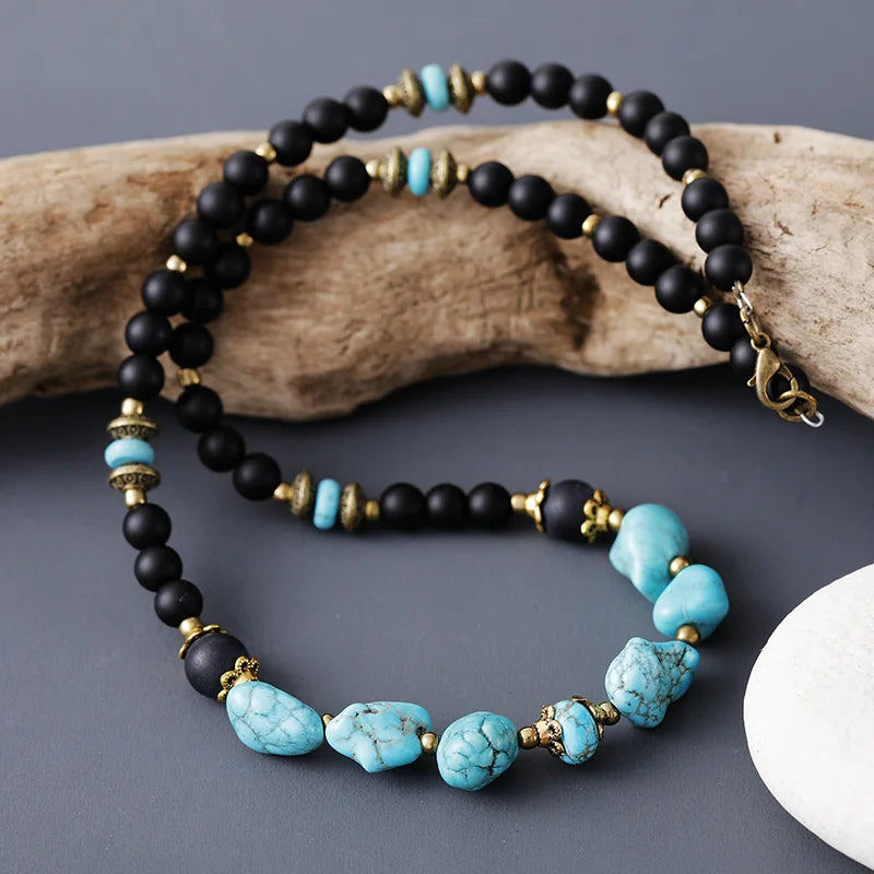 Natural Turquoise & Onyx Choker Necklace