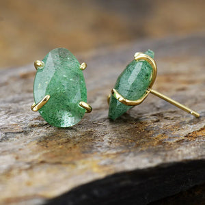 Natural Prehnite Gold Plated Classy Earrings