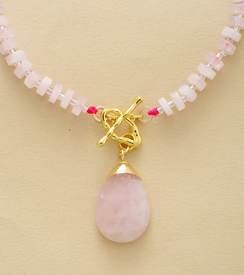 Natural Rose Quartz Lariat Necklace