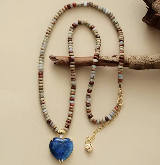 Natural Imperial Jasper & Apatite Heart Choker Necklace
