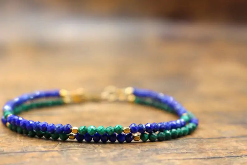 Natural Malachite & Lapis Lazuli Gold Plated Bracelet