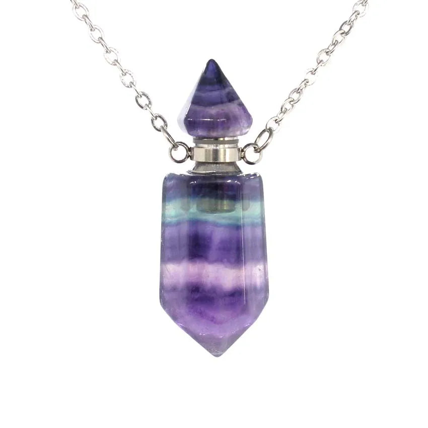 Natural Rainbow Fluorite Potion Bottle Pendulum Necklace