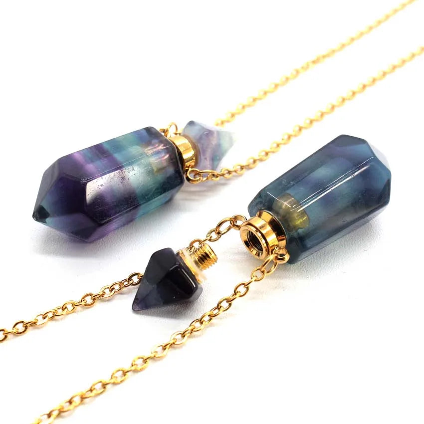 Natural Rainbow Fluorite Potion Bottle Pendulum Necklace