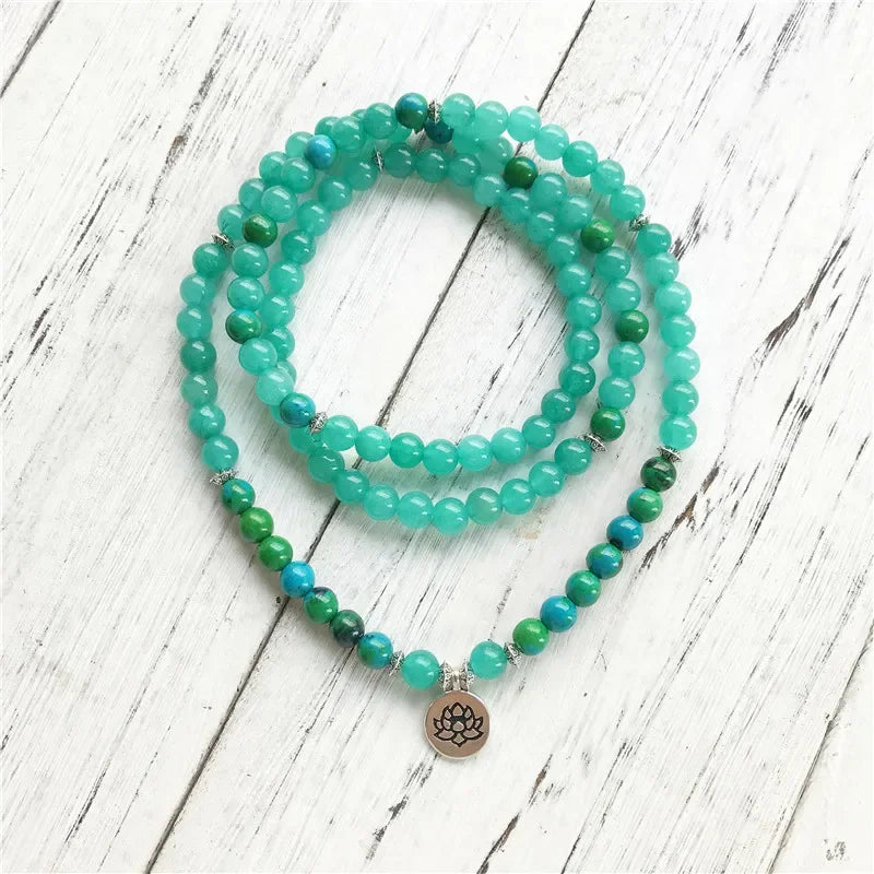 Rare Natural Aventurine & Chrysocolla 108 Beads Mala