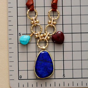 Natural Lapis Lazuli, Turquoise & Jasper Leather Necklace