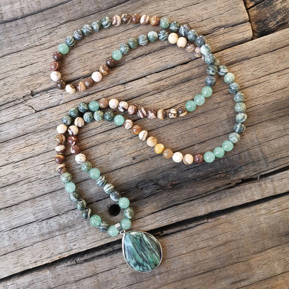 Natural Green Red Zebra Jasper & Aventurine Necklace Bracelet Set