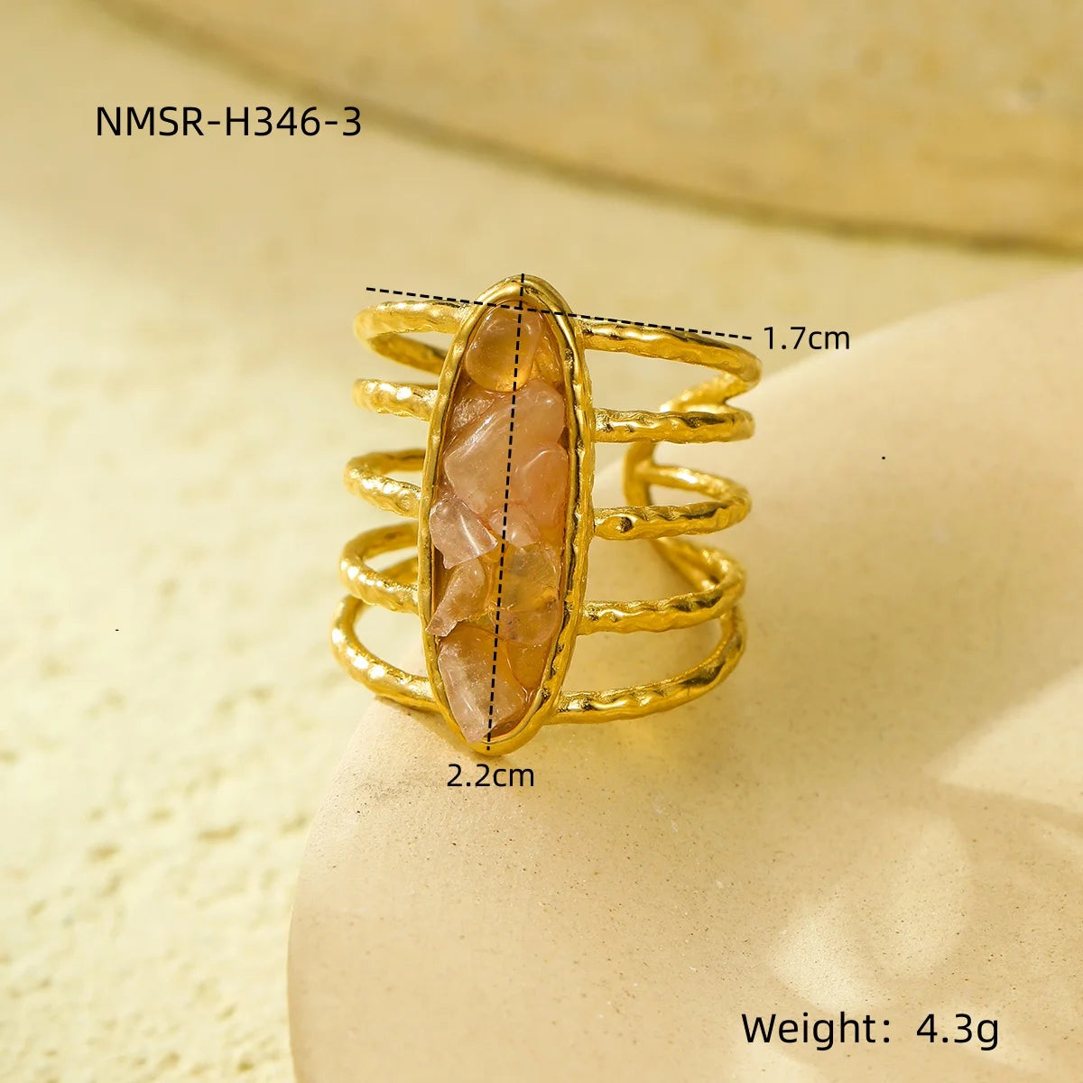 Natural Gemstones Gold Plated Open Boho Ring