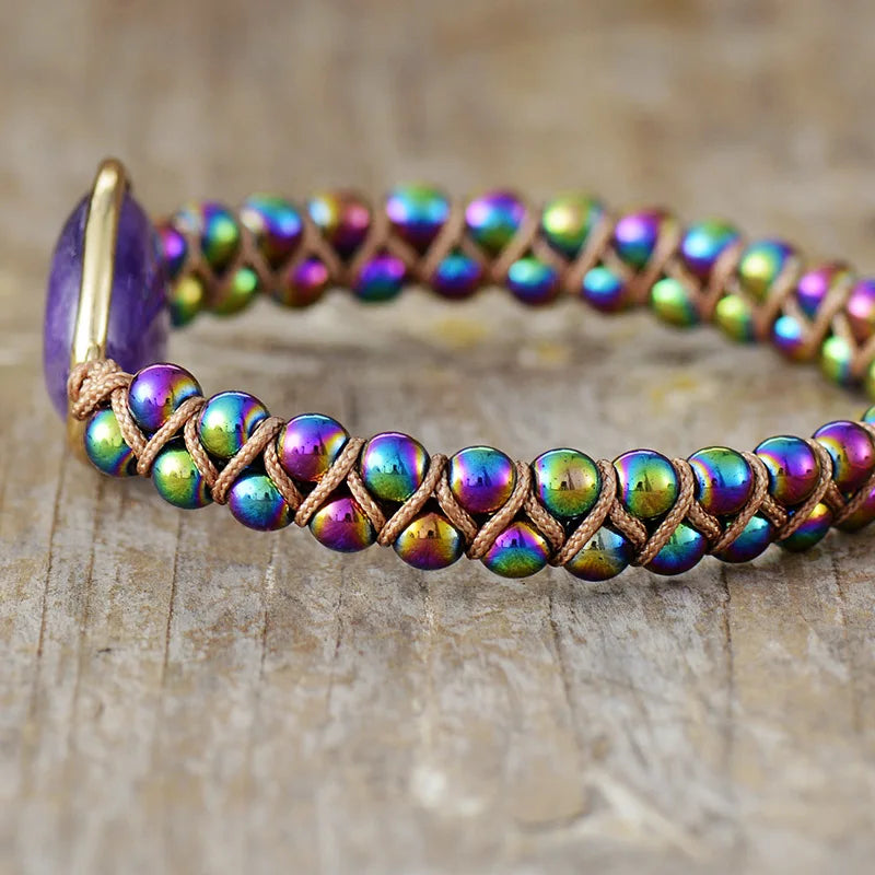 Natural Rainbow Hematite & Amethyst Wrap Bracelet