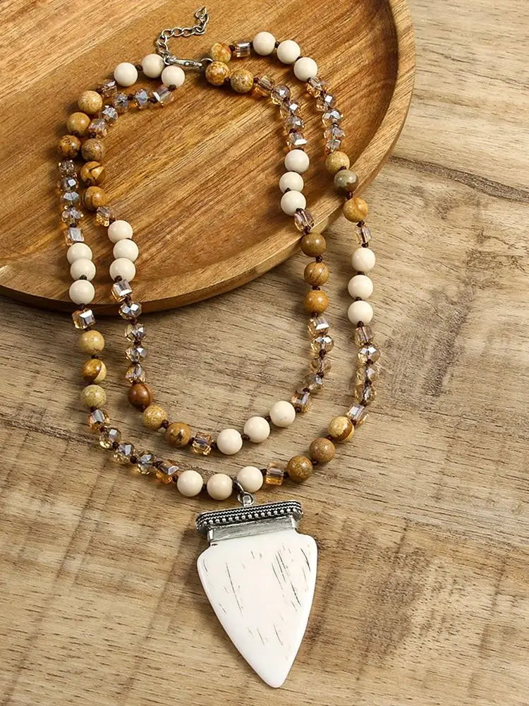 Natural Picture Jasper & Fossil Stone Arrowhead Pendant Necklace